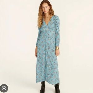 BNWT J. Crew Drapey Puff Sleeve Blue Paisley Maxi Dress Long Sleeves NWT size 8